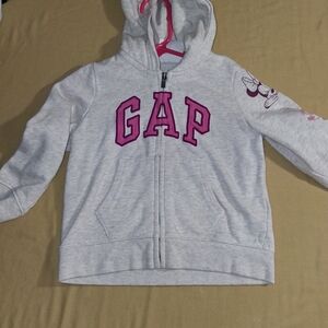 GAP Kids Light Gray Hoodie with Pink Lettering